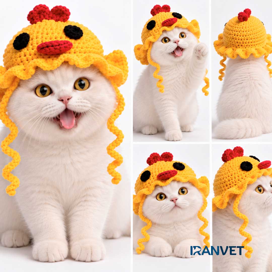 کلاه بافتنی گربه مدل جوجه ای کیتی کت