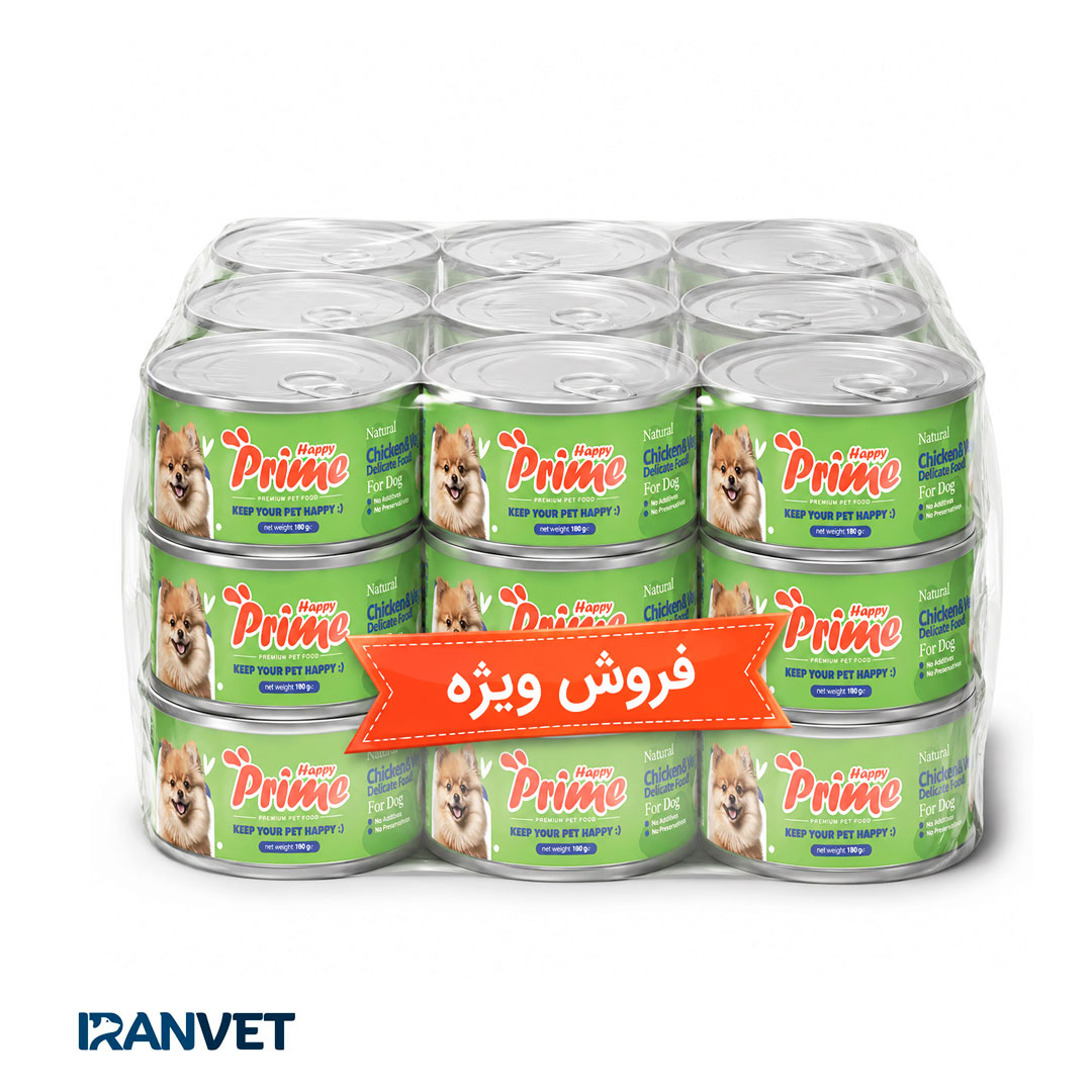 پک 12 عددی کنسرو نچرال مرغ وسبزیجات سگ هپی پرایم ( تحفه ) 180 گرمی
